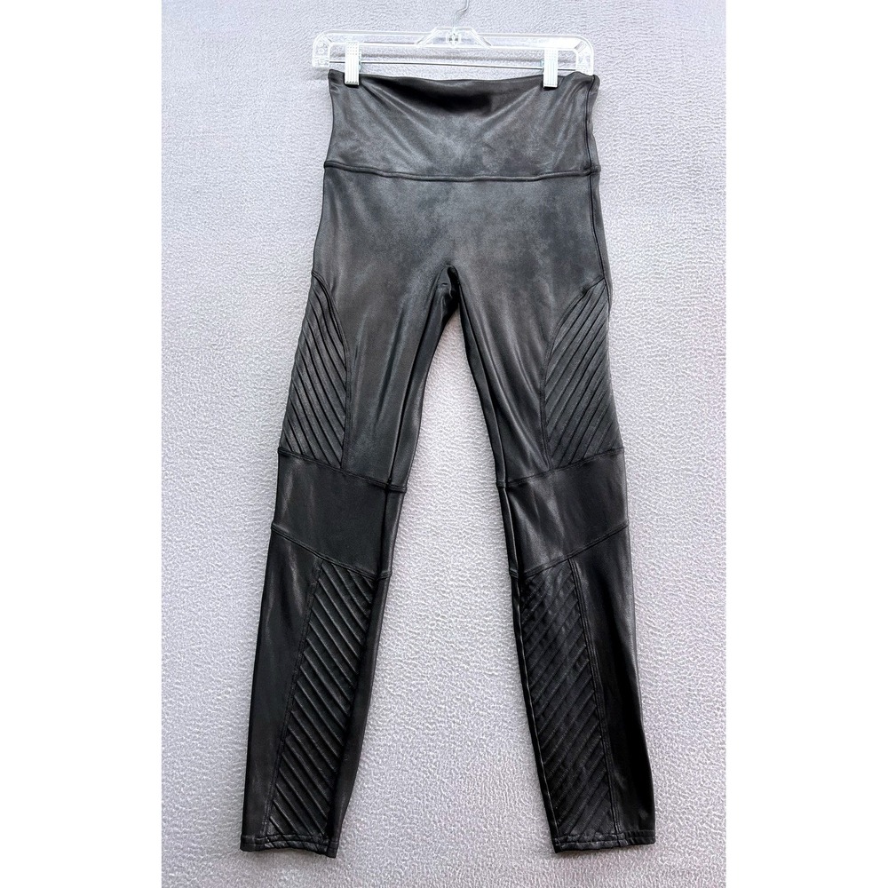 Spanx Leggings Petite L/G Faux Leather Moto Very Black High Waisted 20268R